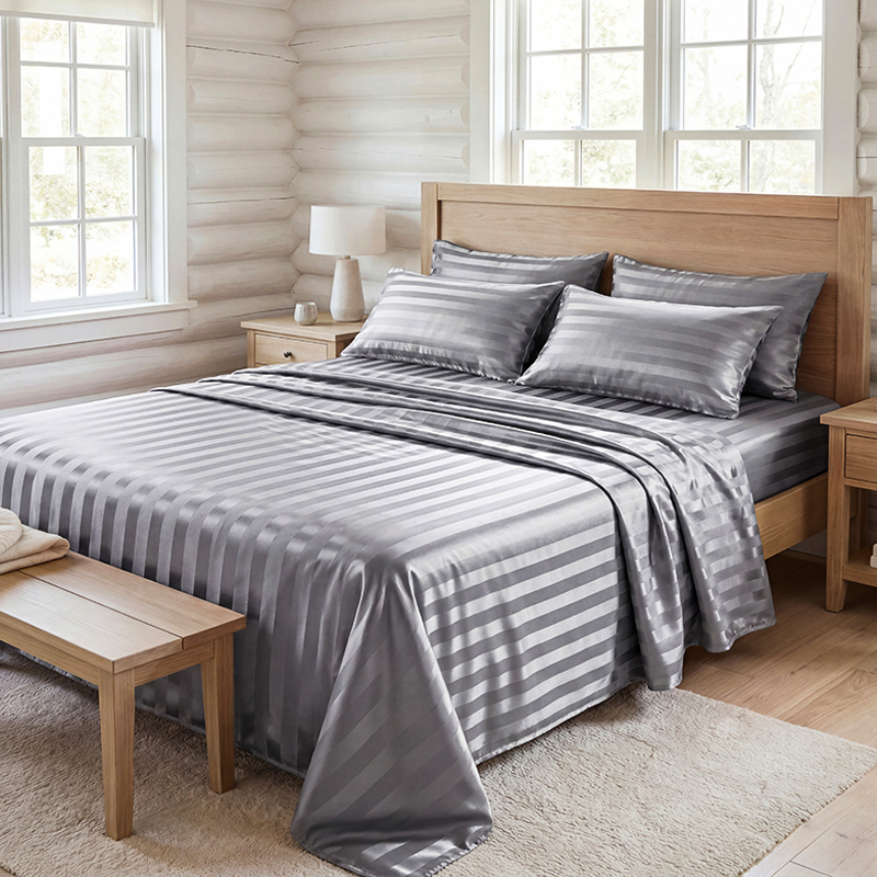 Silk Pillowcase Set - Kreukvrije gestreepte satijnen beddengoedset, verkoelende zijdezachte